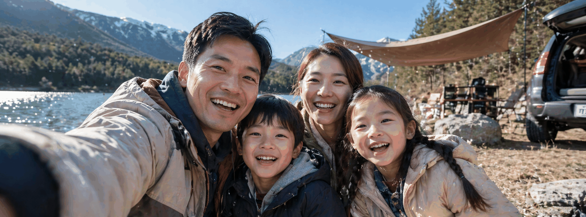 Family selfie — natural sunlight outdoors