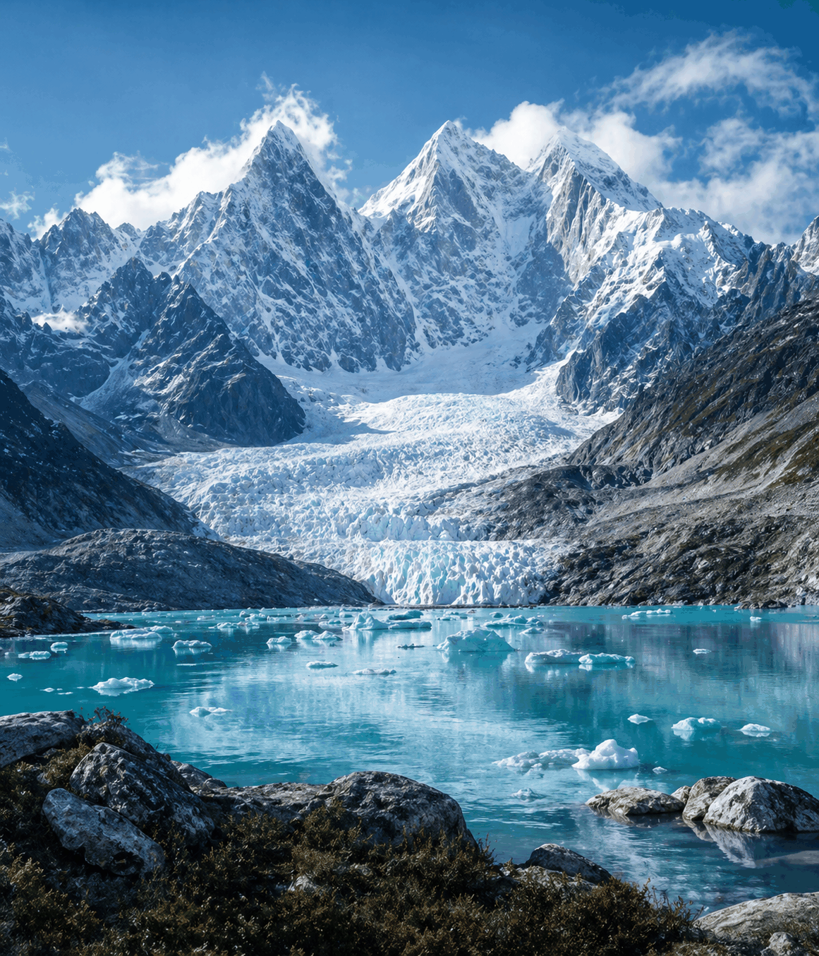 Glacier and alpine lake — clean energy ecology