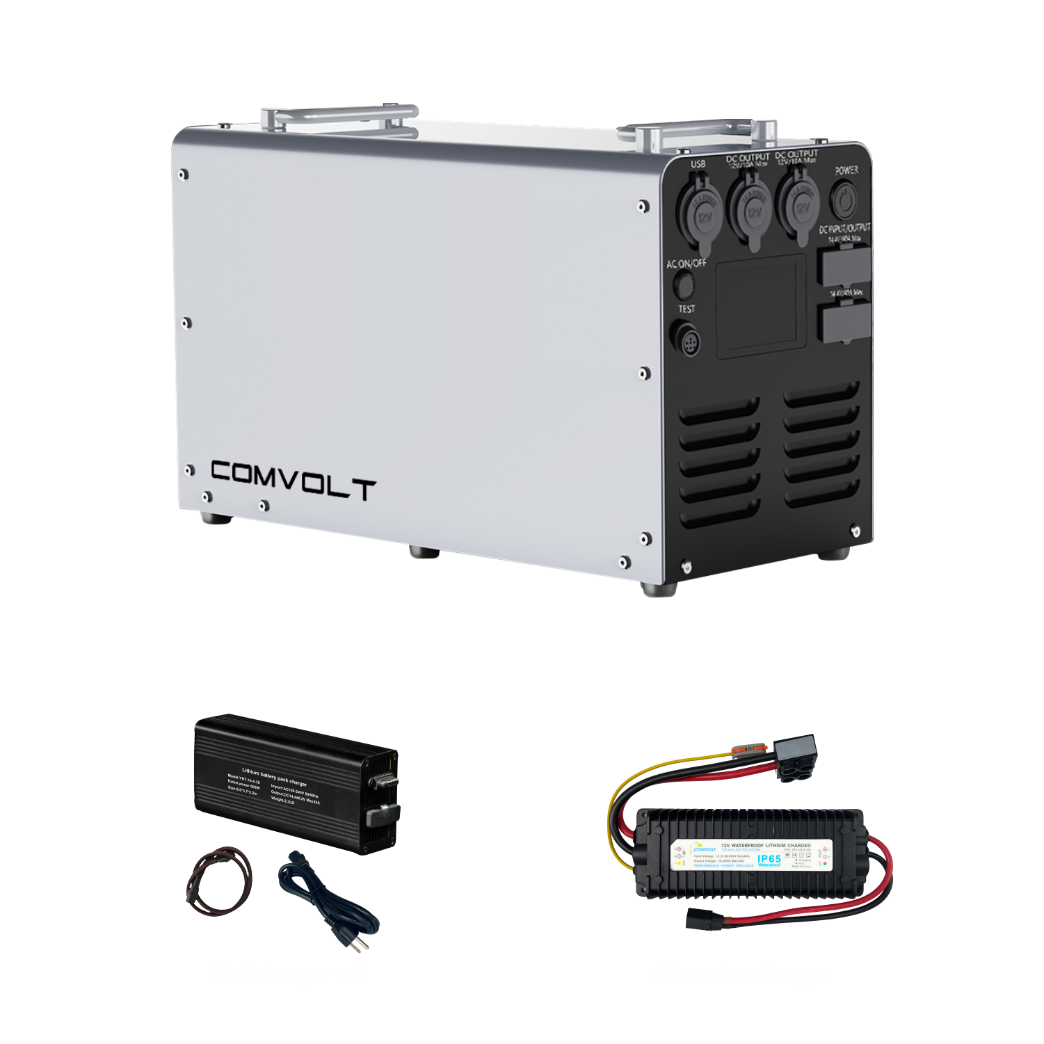 Comvolt 2200 standard kit — battery, AC charger and DC adapter