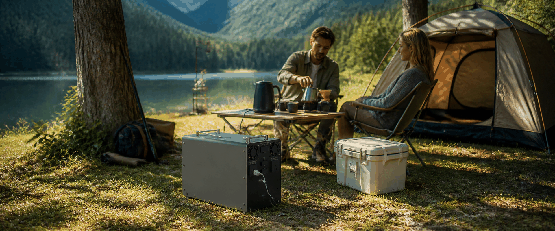 Comvolt 2200 in use outdoors — campsite lifestyle scene in natural light